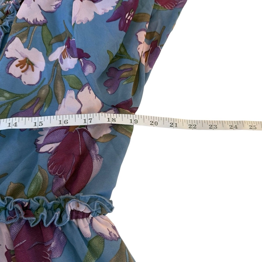 Women's Blue Purple Vivid Floral Print Maxi Dress Ruffle V-Neck Large Bloomcore - Picture 8 of 11